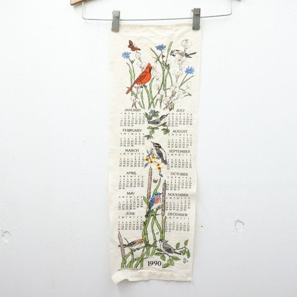 Vintage Other - 4/$20 1990 Calender Linen Wall Hanging Floral Song Birds Cardinal Wren Bluebird